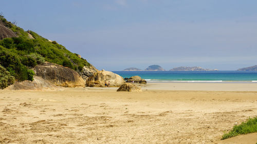 Scenic view of beach against sky