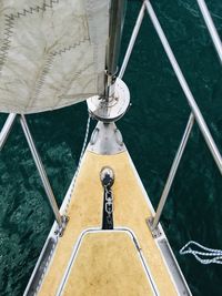 High angle view of sailboat sailing on sea