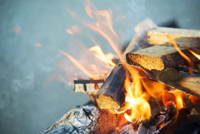 Close-up of fire on log