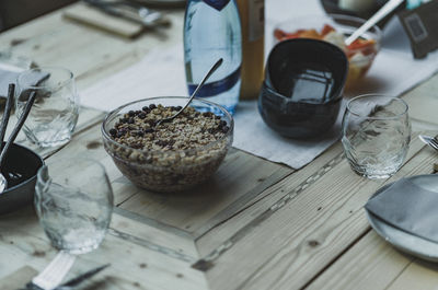 High angle view of food on table