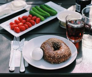 Close-up of breakfast on table