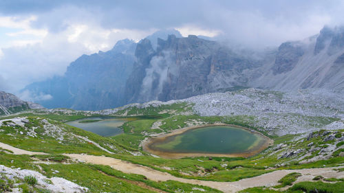 Scenic view of mountains against sky during winter