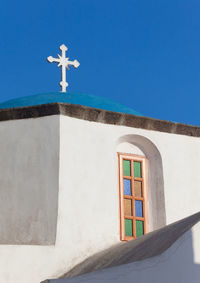 Typical blue cupola of a church in santorini island, greece.