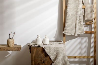 Clothes hanging on wall at home