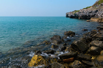 Scenic view of sea against clear sky