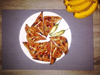 High angle view of food in plate on table