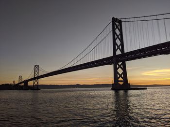 View of suspension bridge at sunset