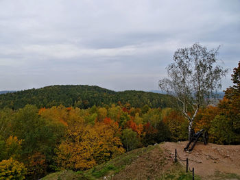 Scenic view of landscape against sky during autumn