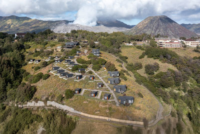 High angle view of buildings in town