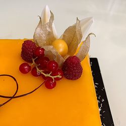 High angle view of cherries on table