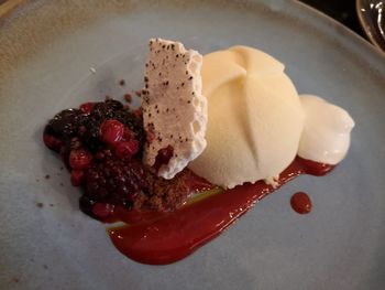 High angle view of dessert in plate