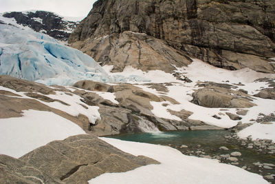 Scenic view of snowcapped mountains during winter