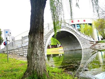 Bridge over river against sky