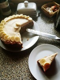 High angle view of dessert in plate on table