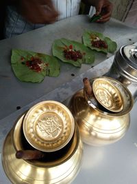 High angle view of drink served on table