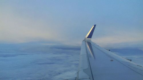Aerial view of airplane wing