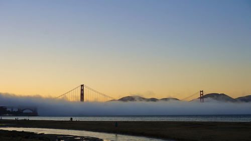 View of suspension bridge over sea