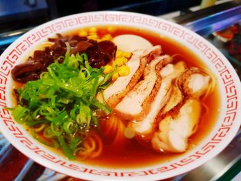 High angle view of soup in bowl