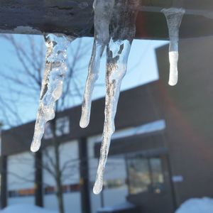 Close-up of icicles hanging outdoors