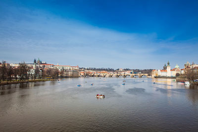 The beautiful old town of prague city and the vltava river