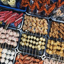 High angle view of food for sale