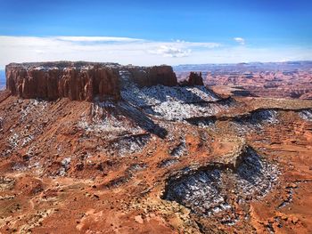 Aerial view of rock formations against sky