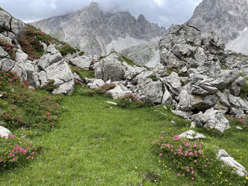 Scenic view of rocky mountains against sky