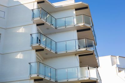 Low angle view of building against clear blue sky