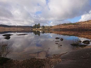 Scenic view of lake against sky