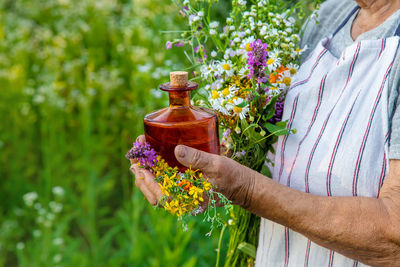 Midsection of woman holding potted plant