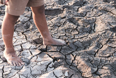 Low section of person standing on mud