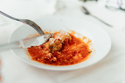 Close-up of food in plate on table