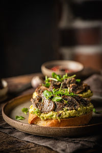 Close-up of food in plate on table