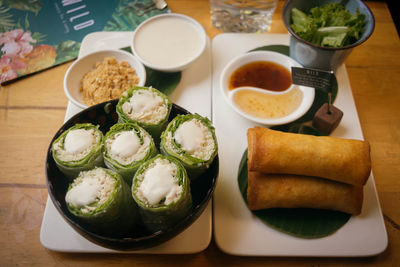 High angle view of food on table