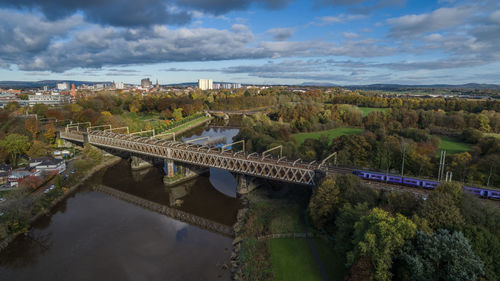 High angle view of suspension bridge
