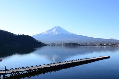 Scenic view of mountains against clear blue sky