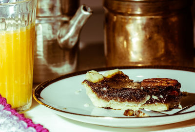 Close-up of dessert served on table