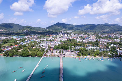 High angle view of townscape against sky