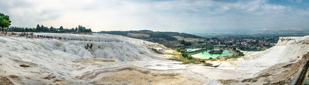 High angle view of buildings against sky