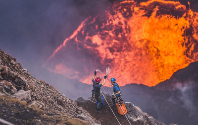 Volcano crater descending adventure 