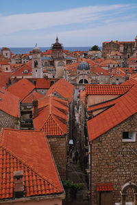 View from the city wall over the red roofs of dubrovnik, croatia. 