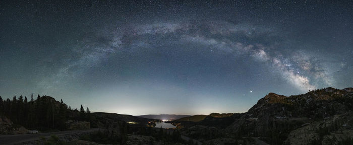 The milky way arching above donner pass near truckee, california