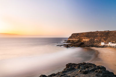  sunset in los molinos beach in fuerteventura, canary islands in summer 2020