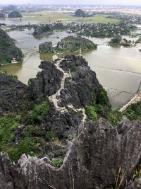 High angle view of rocks on land