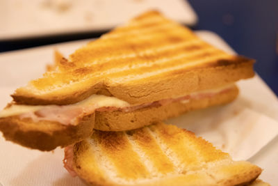 Close-up of toast in plate