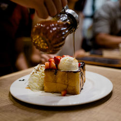 Close-up of cake served on plate