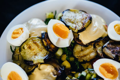 Close-up of breakfast served in plate