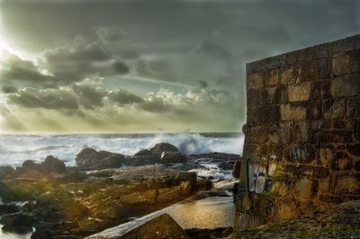 Waves splashing on rocks