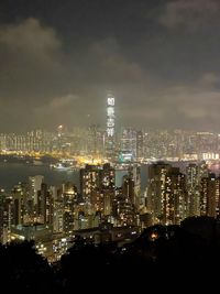Illuminated cityscape against sky at night