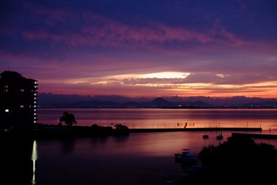 Scenic view of lake against sky during sunset